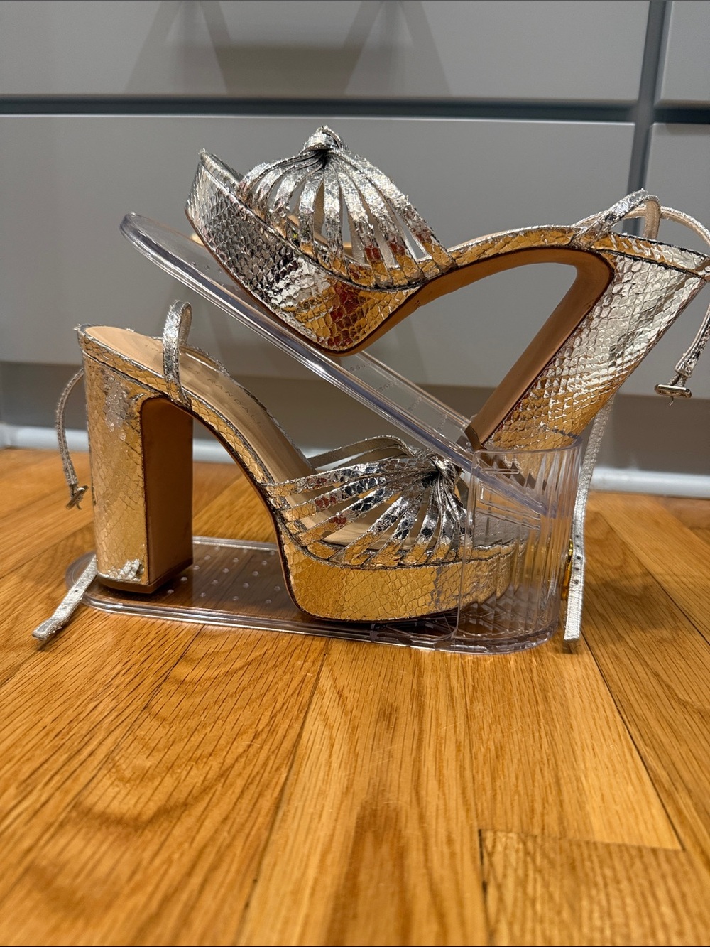 Loeffler Randall Silver Metallic Rivka Platform Block Heels
